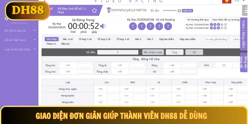 Giao diện đơn giản giúp thành viên DH88 dễ dùng